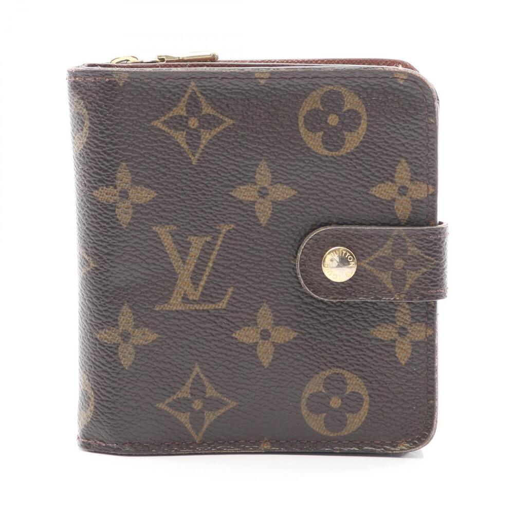 Louis Vuitton Compact Zip Monogram Bifold Wallet Canvas Leather Brown